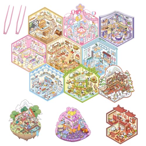 Suevut 12Pcs 3D Miniatur Haus Sticker Set, DIY-Aufkleber für Basteln, 3D House Stickers mit 2 Pinzetten, Kreative Sticker für Erwachsene und Kinder Suevut 12Pcs 3D Miniatur Haus Sticker Set, DIY-Aufkleber für Basteln, 3D House Stickers mit 2 Pinzetten, Kreative Sticker für Erwachsene und Kinder von Suevut