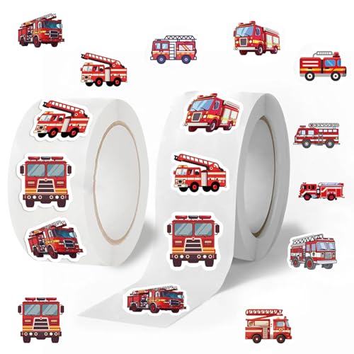 Suevut Feuerwehr Aufkleber Set 1000 Stück – Feuerwehrauto Sticker für Kinder, Fire Truck Deko für Laptop, Fahrrad, Motorrad, Skateboard, Wasserflaschen, Koffer und Wandsticker von Suevut