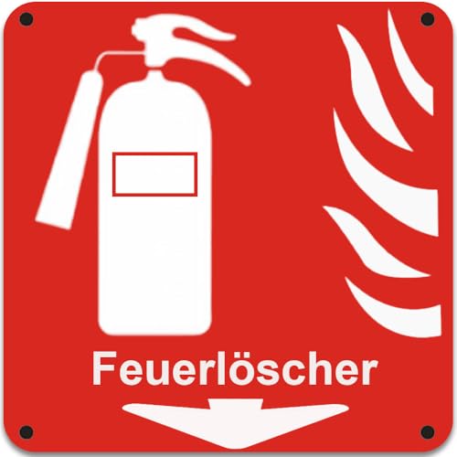 Schild Feuerlöscher Aluminium selbstklebende Brandschutzzeichen150 x 150 mm von Sufune