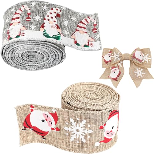 Weihnachten Juteband mit Draht, 4,8CM Breit Geschenkband zum Basteln, 2M Sackleinen Band mit Kariertes, Weihnacht Dekoband Verdrahtet für Geschenk, Kranz, Weihnachtsbaum von Sufune