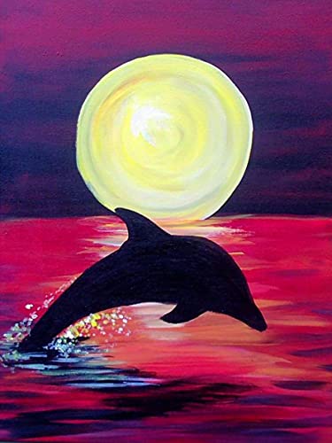Sugamm 5D Diamond Painting kit Runder Diamant Delfin Full Drill Set, DIY Zubehör für Diamantmalerei Sonnenuntergang Kristallstickerei Kreuzstich Home Schlafzimmer Büro Wanddekoration 30x40cm von Sugamm