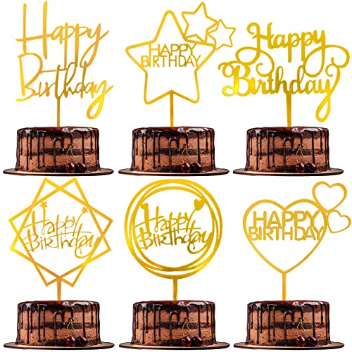 Sugamm 6 Pack Happy Birthday Cake Topper Acryl Cupcake Topper für Geburtstagsfeier Kuchendekoration (Gold) von Sugamm