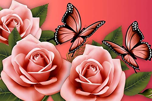 Sugamm DIY Diamond Painting Rose Rose Schmetterling Komplett Kits, 5D Stickerei Malerei Diamant Malerei Blume Tier Komplettset Kreuz Strass Kunst Handwerk für Home Wanddekoration 30 x 40 cm von Sugamm