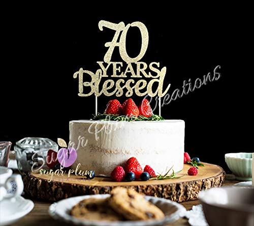 Sugar Plum Creations 70 Years Glitzernder Kuchenaufsatz für Geburtstag/Jubiläum, Metallic Gold, 16,5 cm breit x 12,7 cm hoch von Sugar Plum Creations