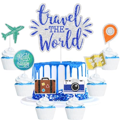 Travel the World Themed Cake Decoration Set of 7 - Let's Travel Around the World Retirement Party, Wedding Party, Around the World Adventure Themed Happy Birthday Party, Decorations for Boys and Girls Travel the World Themed Cake Decoration Set of 7 - Let's Travel Around the World Retirement Party, Wedding Party, Around the World Adventure Themed Happy Birthday Party, Decorations for Boys and Girls von SugarGera