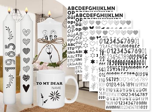 Sugeru 6 PCS Kerzentattoo (200+ Muster),Wassertransferdruck |wasserschiebefolie kerzen | Kerzenfolie | kerzenaufkleber sticker | Kerzen dekorieren |versch Zahlen/fertig gestaltet(Zahlen&Buchstaben) von Sugeru