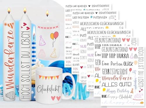 Sugeru 6 PCS Kerzentattoo (200+ Muster), Wassertransferdruck | wasserschiebefolie kerzen | kerzenaufkleber sticker | Kerzen dekorieren | Happy Birthday, Geburtstag, Kerzen beschriften(GeburtstagⅡ) von Sugeru