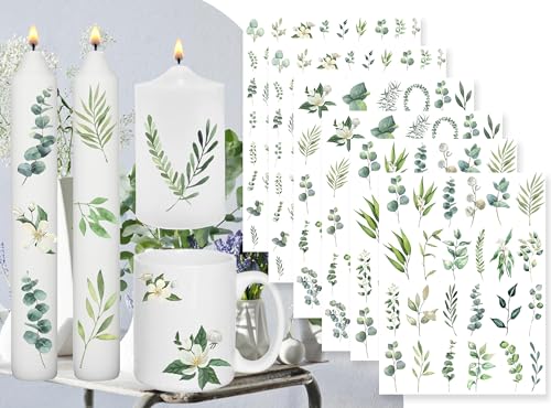 Sugeru 6 PCS Kerzentattoo (200+ Muster),Wassertransferdruck | wasserschiebefolie kerzen | Kerzenfolie, kerzenaufkleber sticker | deko taufe eukalyptus | kommunion deko eukalyptus,tischdeko Eukalyptus von Sugeru