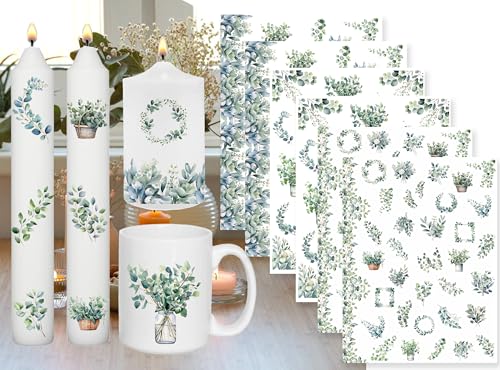 Sugeru 6 PCS Kerzentattoo (200+ Muster),Wassertransferdruck | wasserschiebefolie kerzen | Kerzenfolie | kerzenaufkleber sticker | Kerzen dekorieren | Sprüche,Happy Birthday(Eucalyptus II) von Sugeru
