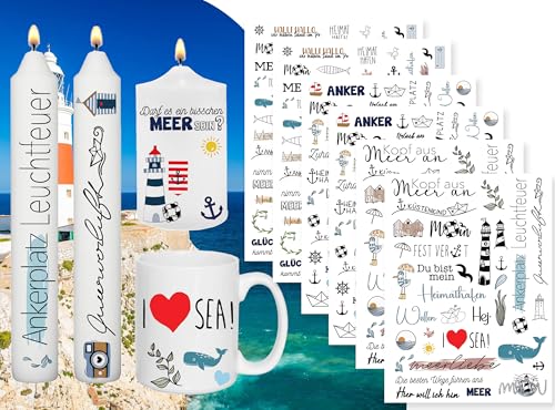 Sugeru 6 PCS Kerzentattoo (200+ Muster),Wassertransferdruck | wasserschiebefolie kerzen | Kerzenfolie | kerzenaufkleber sticker | Kerzen dekorieren | Sprüche,Happy Birthday(Ozean II) von Sugeru
