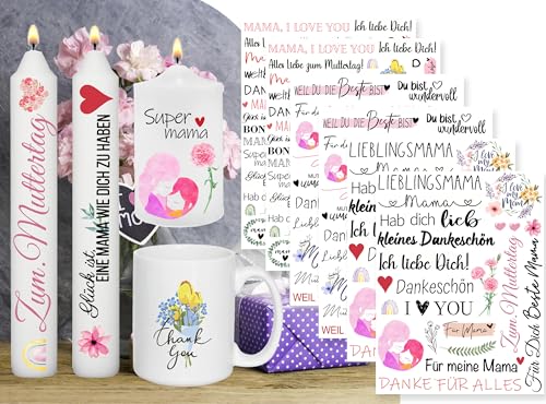 Sugeru 6 PCS Kerzentattoo (200+ Muster) - muttertagsgeschenk,Wassertransferdruck | wasserschiebefolie kerzen | Kerzenfolie | mama mutter mother frauen geschenk geburtstag, mama surprise (Mama) von Sugeru