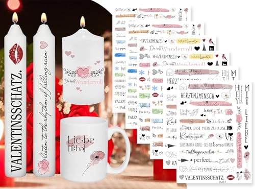 Sugeru 6 PCS Kerzentattoo Valentinstag (200+ Muster),Kerzenfolie | wasserschiebefolie kerzen | valentinstag deko | kerzenaufkleber sticker | Kerzen dekorieren | Liebes geschenk(Valentinstag) von Sugeru