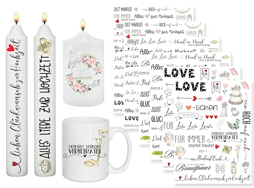 Sugeru® 6 PCS Kerzentattoo hochzeit(200+ Muster),Kerzenfolie | wasserschiebefolie kerzen | hochzeit deko dekoration | Hochzeit aufkleber sticker Kerzen tischdeko | geschenke hochzeit (HochzeitⅡ) von Sugeru