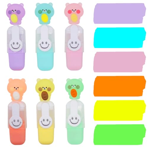 Sugeru® 6pcs mini Textmarker set mit Cartoon Stiftkappe | Marker,Leuchtstifte,Kawaii Schulsachen,Textmarker Klein Kinder,Highlighter Pen,Schulzubehör,Lustige Glitzer Stifte Mädchen Junge (Tragen) von Sugeru