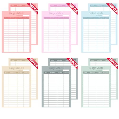 Sugeru 96PCS Budget Planner Deutsch Zubehör-A6, 6 Farben Budget Sheets Zubehör, Budget Planner Zubehör, Geld Organizer, Nachfüllpapier für Binder Notizbuch Ringbücher, Ausgabenblätter, Kosten Tracker von Sugeru