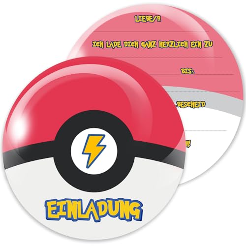 Sugeru 12PCS Einladungskarten Kindergeburtstag mit Fang Ball Design,Geburtstagseinladungen junge mädchen,Anime Cartoon Einladungskarten Geburtstag,Gamer Teenager Partyeinladungen(Ball) von Sugeru