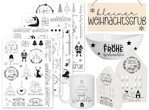 Sugeru®Rub On Sticker - 4PCS Set | Deko für Weihnachten,Keraflott, Hochzeit, Familie,Folie für Möbel,Glas,Holz,Fotoalbum,Sprüche,Gästebuch, Geschenke,DIY-Dekoration | Aufkleber Aesthetic(Weihn I) von Sugeru