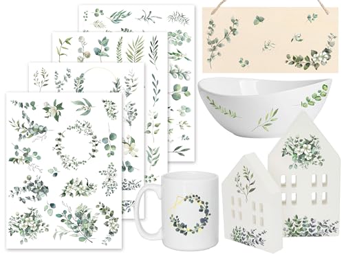 Sugeru®Rub On Sticker-4PCS Set | Sprüche Deko für Geburtstag, Keraflott, Hochzeit, Familie | Rub On Folie für Möbel, Glas, Holz, Fotoalbum, DIY Deko, Aufkleber Aesthetic (Eukalyptus) von Sugeru