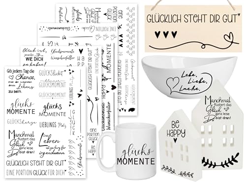 Sugeru Rub On Sticker - 4PCS Set | Sprüche Deko für Geburtstag, Keraflott, Hochzeit, Familie | Rub On Folie für Möbel, Glas, Holz, Fotoalbum, DIY Deko, Aufkleber Aesthetic (Glücklicher Moment) von Sugeru