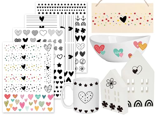 Sugeru Rub On Sticker - 4PCS Set | Sprüche Deko für Geburtstag, Keraflott, Hochzeit, Familie | Rub On Folie für Möbel, Glas, Holz, Fotoalbum, Gästebuch, DIY-Dekoration | Aufkleber Aesthetic (Herz) von Sugeru