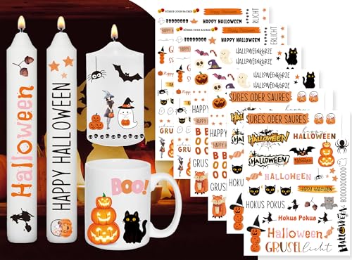Sugeru 6 PCS Kerzentattoo (200+ Muster),Wassertransferdruck |wasserschiebefolie Kerzen | Kerzenfolie | kerzenaufkleber | Kerzen dekorieren |Sprüche & Bilder Relax zum Verschenken (Halloween Ⅰ) von Sugeru