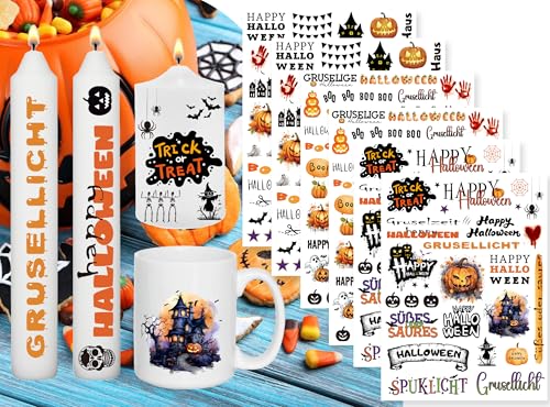 Sugeru 6 PCS Kerzentattoo (200+ Muster),Wassertransferdruck |wasserschiebefolie Kerzen | Kerzenfolie | kerzenaufkleber | Kerzen dekorieren |Sprüche & Bilder Relax zum Verschenken (Halloween Ⅱ) von Sugeru
