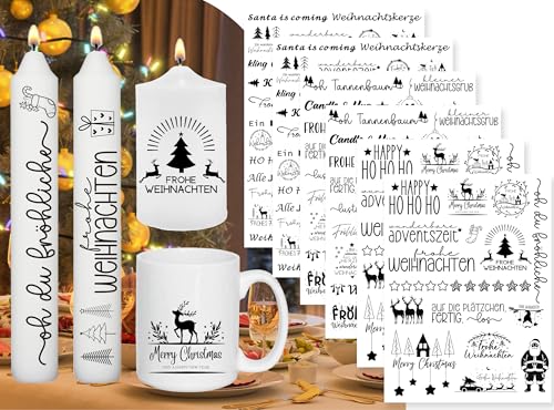 Sugeru 6 PCS Kerzentattoos Weihnachten (200+ Muster),Wassertransferdruck | DIY asserschiebefolie Kerzen | Kerzenaufkleber Weihnachts Sticker | Kerzen Dekorieren | Ostern,Adventskerze (Weihnachten Ⅳ) von Sugeru