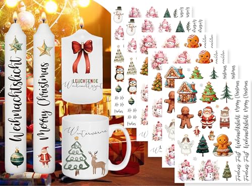Sugeru 6 PCS Kerzentattoos Weihnachten (200+ Muster),Wassertransferdruck | DIY asserschiebefolie Kerzen | Kerzenaufkleber Weihnachts Sticker | Kerzen Dekorieren | Ostern,Adventskerze (Weihnachten Ⅴ) von Sugeru
