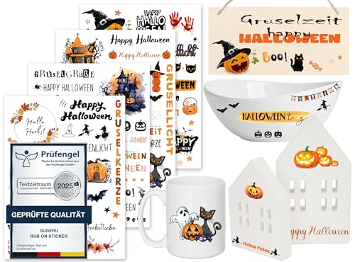 Sugeru Rub On Sticker - 4PCS Set | Sprüche Deko für Geburtstag, Keraflott, Hochzeit, Familie | Rub On Folie für Möbel,Glas,Holz, Fotoalbum, Gästebuch, DIY-Dekoration | Aufkleber Aesthetic (Halloween) von Sugeru