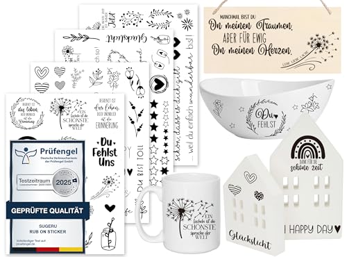 Sugeru Rub On Sticker - 4PCS Set | Sprüche Deko für Geburtstag, Raysin Keraflott, Silikonformen Gießformen, Hochzeit, Familie Folie für Möbel, Glas, Holz, Fotoalbum, Aufkleber Aesthetic (Schöne) von Sugeru