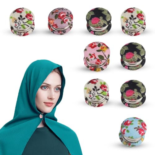 9 Stück magnetische Stecknadeln für Hijab, Brosche, Rundhalstuch, Hijab, Schal, Verschluss, Brosche, magnetisch, Clips, ohne Magnetnadel, bunt, für muslimische Frauen (Calicot 1) von Sughaw