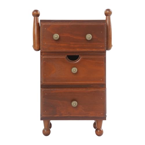 Schubladenbox Holz, 3-Tier Aufbewahrungsbox mit Schubladen, Vintage Schmuckkästchen Holzbox mit Arm-Haken, Schreibtisch-Aufbewahrungsschrank mit Herausnehmbare Schublade (Braun) von SuhoFutus