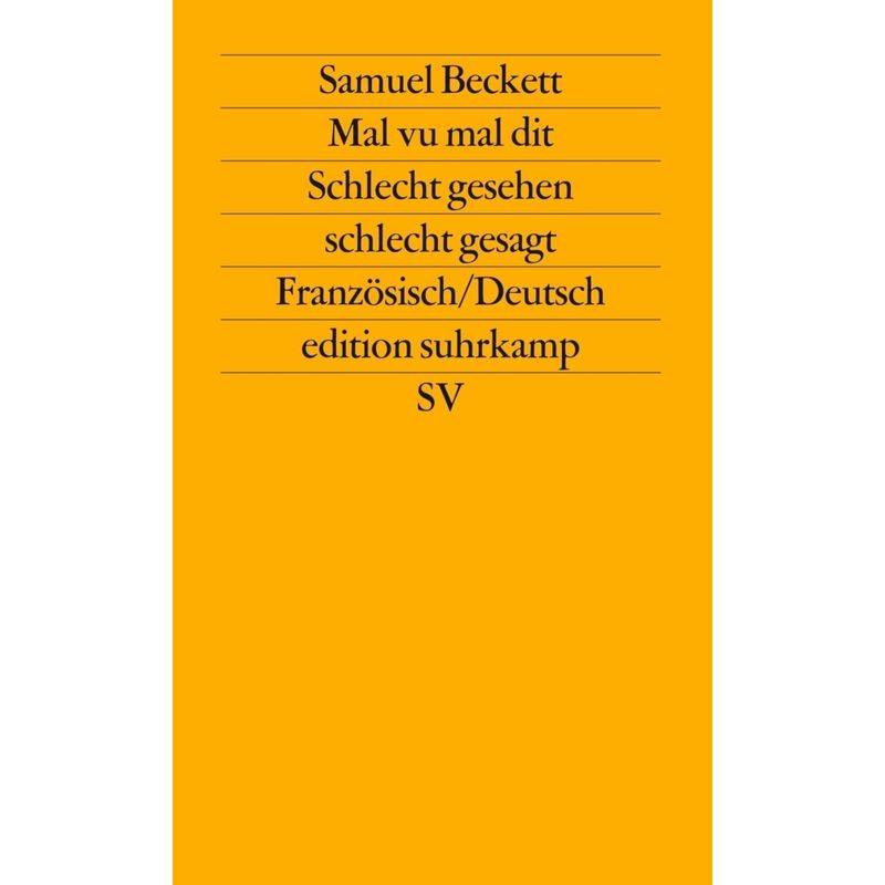 Mal Vu Mal Dit - Samuel Beckett, Taschenbuch von Suhrkamp