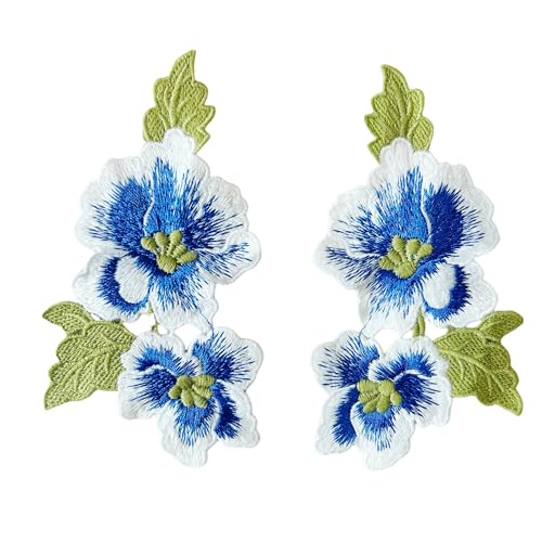 1 Paar blaue Pfingstrosen zum Aufnähen, Blumenflicken für DIY-Kleidung, Jeans, Näharbeiten von SuiGlory