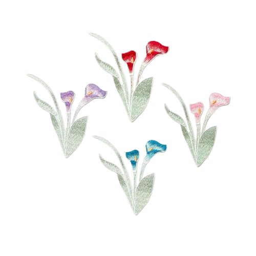 4 x Blumenapplikationen, bestickte Orchideen-Patches zum Aufnähen, für DIY-Kleidung, Jeans, Näharbeiten von SuiGlory