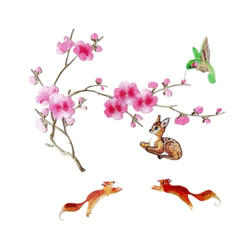 5 Stück Waldtier-Aufnäher zum Aufbügeln auf Waldflicken Hirsch Eichhörnchen Vogel Blume Patches für Jacken, Hüte, Rucksack, Jeans, Kleidung, Schuhe (Wald) von SuiGlory
