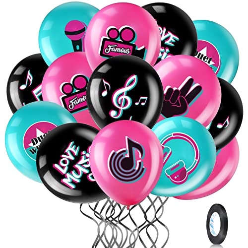 45 Stücke 12 Zoll Musik Thema Party Ballons Musik Zeichen Geburtstag Party Latex Ballons mit 1 Rollen Band Musik Party Zubehör für Jungen Mädchen Erwachsene Musik Geburtstag DJ Kurz Video von Suilung