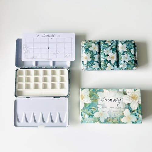 Suimolly Aquarell-Palette, Keramik-Palette, tragbarer Reise-Metallfarbkasten mit Porzellanpalette, für Künstler-Illustrationen, Zeichnung (18 Well) von Suimolly