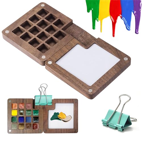 15 Raster Mischpalette Palette Wet Palette Mischen Palette Malen Skizzenbuch Palette aus Holz Mini Reise Skizzenbuch aus Holz mit 1 Clip für Aquarellmalerei von Suitedget