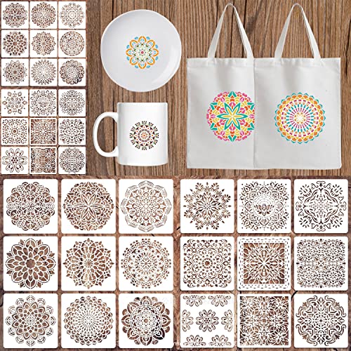 36pcs Mandala Schablone Wiederverwendbare Vintage Schablonen Diy Malerei Stencil Schablonen Zubehör Wandschablone Für Wand, Wandschrank, Textilgestaltung, Kissen Dekoration (10.1*10.1cm,15.2*15.2cm) von Suitedget