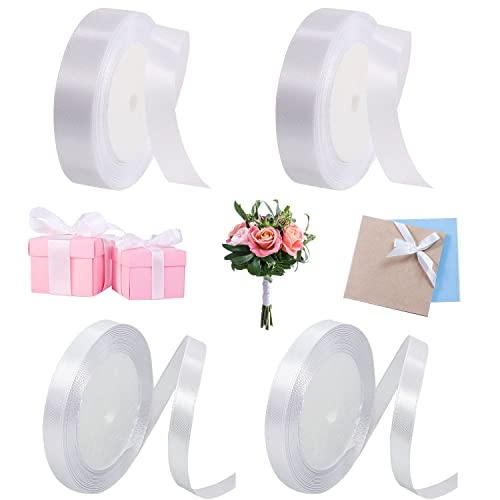 4Pcs 22m Geschenkband Weiss Ribbon Dekoratives Seidenband Geschenkbandmit Weiß Satinband Geeignet Für Hochzeitsdekoration, Geschenkverpackung, Straußdekoration（*0.6cm, *2cm) B-061 von Suitedget