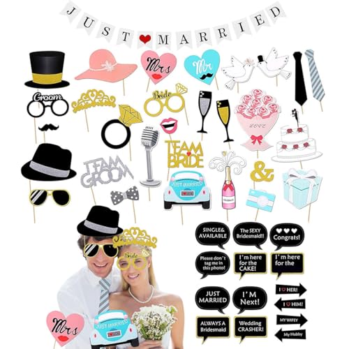 53 Stück Foto Requisiten Fotobox Accessoires Hochzeit Hochzeit Deko Wedding Decoration Hochzeit Foto Requisiten Mit Just Married Hochzeit Banner Für Hochzeit Dekoration Hochzeitsdeko（A） von Suitedget