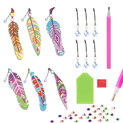 6PCS Diamond Painting Lesezeichen Set 5D Diamond Painting Anhänger Feder Lesezeichen mit Kristall-Anhänger Nummer Malerei Kit DIY Feder Diamond Painting Lesezeichen Kinder für Anfänger Crafter 6PCS Diamond Painting Lesezeichen Set 5D Diamond Painting Anhänger Feder Lesezeichen mit Kristall-Anhänger Nummer Malerei Kit DIY Feder Diamond Painting Lesezeichen Kinder für Anfänger Crafter von Suitedget