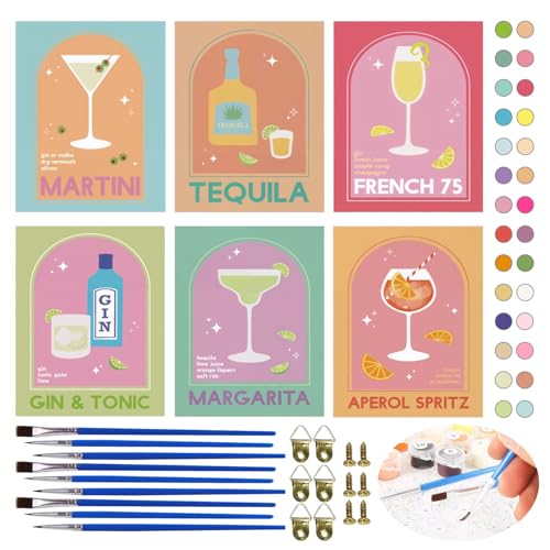 Suitedget 6pcs Malen Nach Zahlen Erwachsene DIY Malen Nach Zahlen Cocktail Diy Set Erwachsene mit Pinseln und 28 Pigment Acrylfarbe, für Heimdekoration, Urlaub Geschenke, und DIY Handwerk, etc. von Suitedget