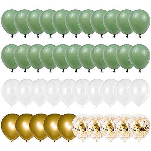 Sujurio Olivgrüne Goldweiße Latex Ballone, Grüne und Goldene Konfetti Party Ballone für Geburtstag Baby Party Party Dekorationen von Sujurio