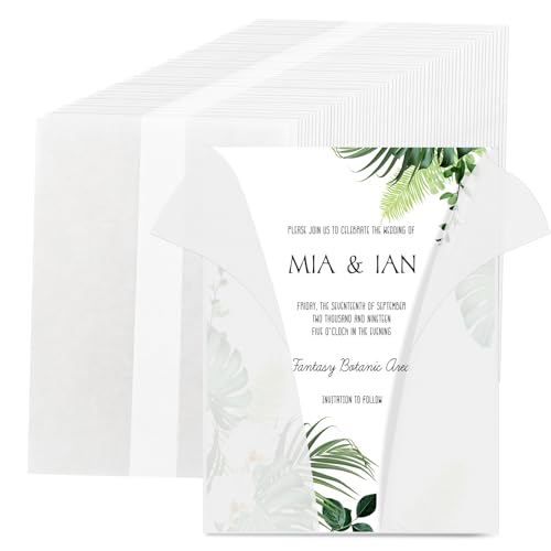 Sukh Vorgefaltetes Pergamentpapier, 30 Stück, vorgefaltete Pergamenthüllen für 12,7 x 17,8 cm große Einladungen, durchscheinende Papierhüllen für Hochzeitseinladungen von Sukh