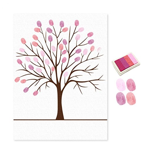 Suki suki DIY Fingerabdruck-Baum-Signatur-Gästebuch mit Stempelkissen, Malerei, Wanddekoration (Pink) von Suki