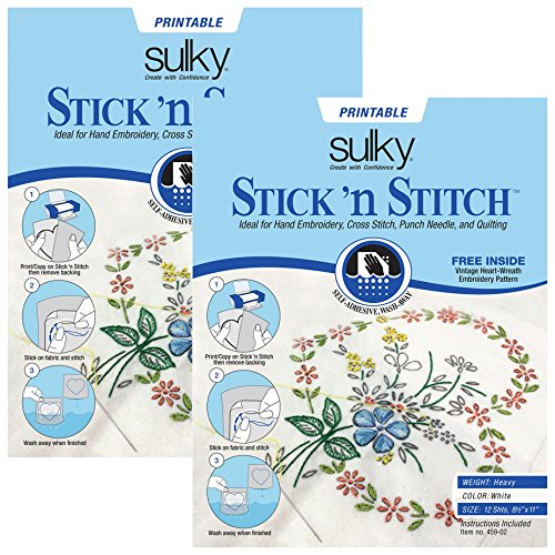 Stick-N-Stitch-Stabilisator, selbstklebend, zum Abwaschen, 12 Bögen à 21 x 28 cm, 2 Stück von Sulky
