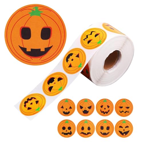 Halloween Aufkleber | 500 Blatt Halloween Deko Sticker,8 Niedliche Motive Aufkleberrolle Dekoration Für Tür Fenster Malen Klassenzimmer Spiel von Sulxyi