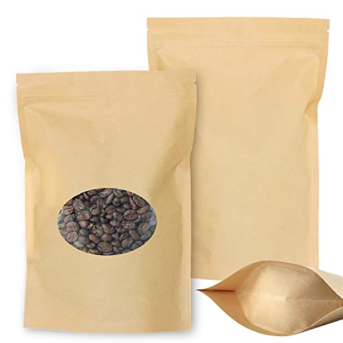 SumDirect 50 Stk Zip Kleine Papier Beutel Mit Fenster,PapierTüten Kraftpaiper mit Boden für Weihnachten Süßigkeiten Verpackung von Kaffee,Tee Lebensmittel und Snack (18 x 26cm) von SumDirect